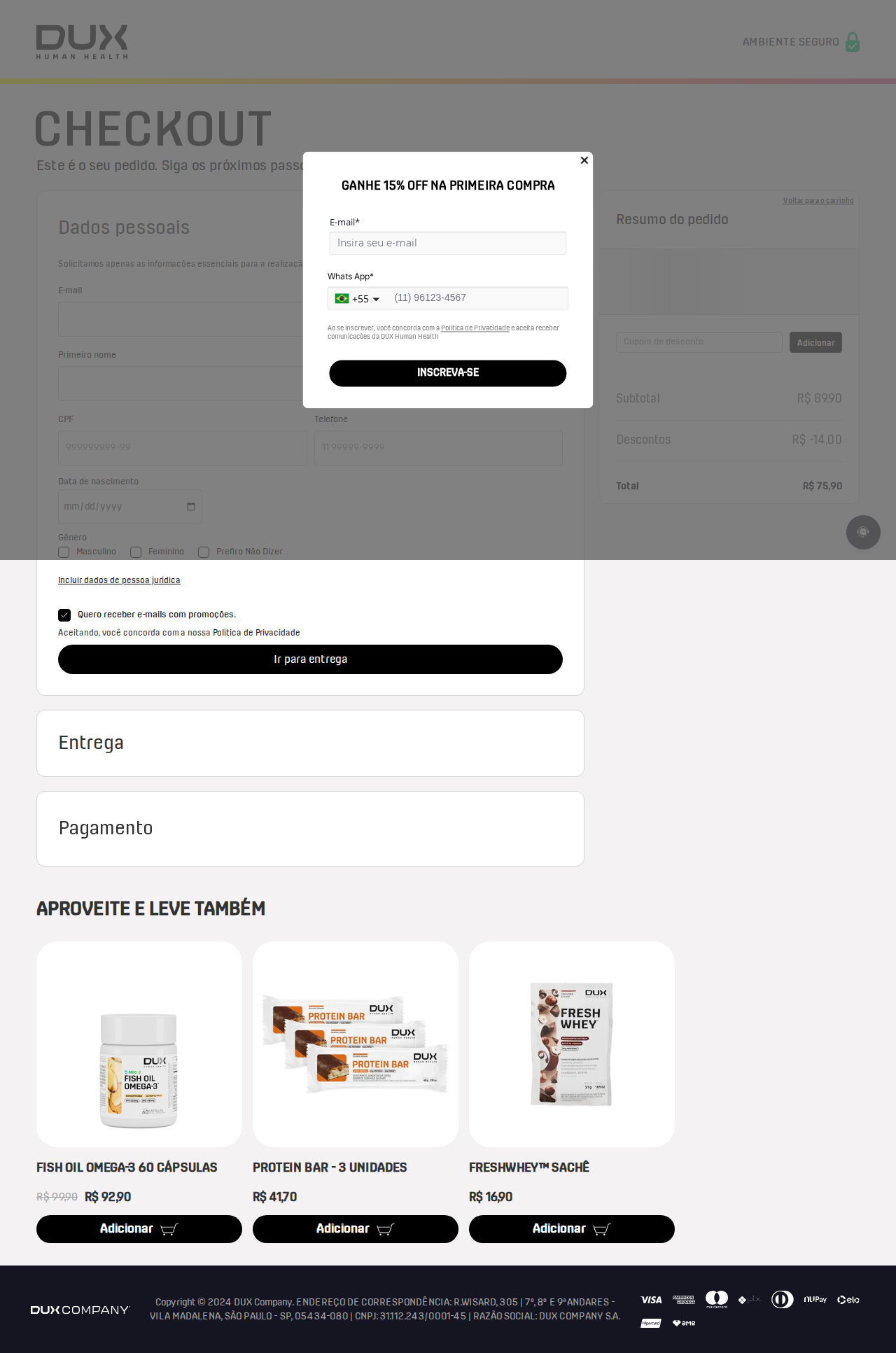 Etapa de identificação no checkout