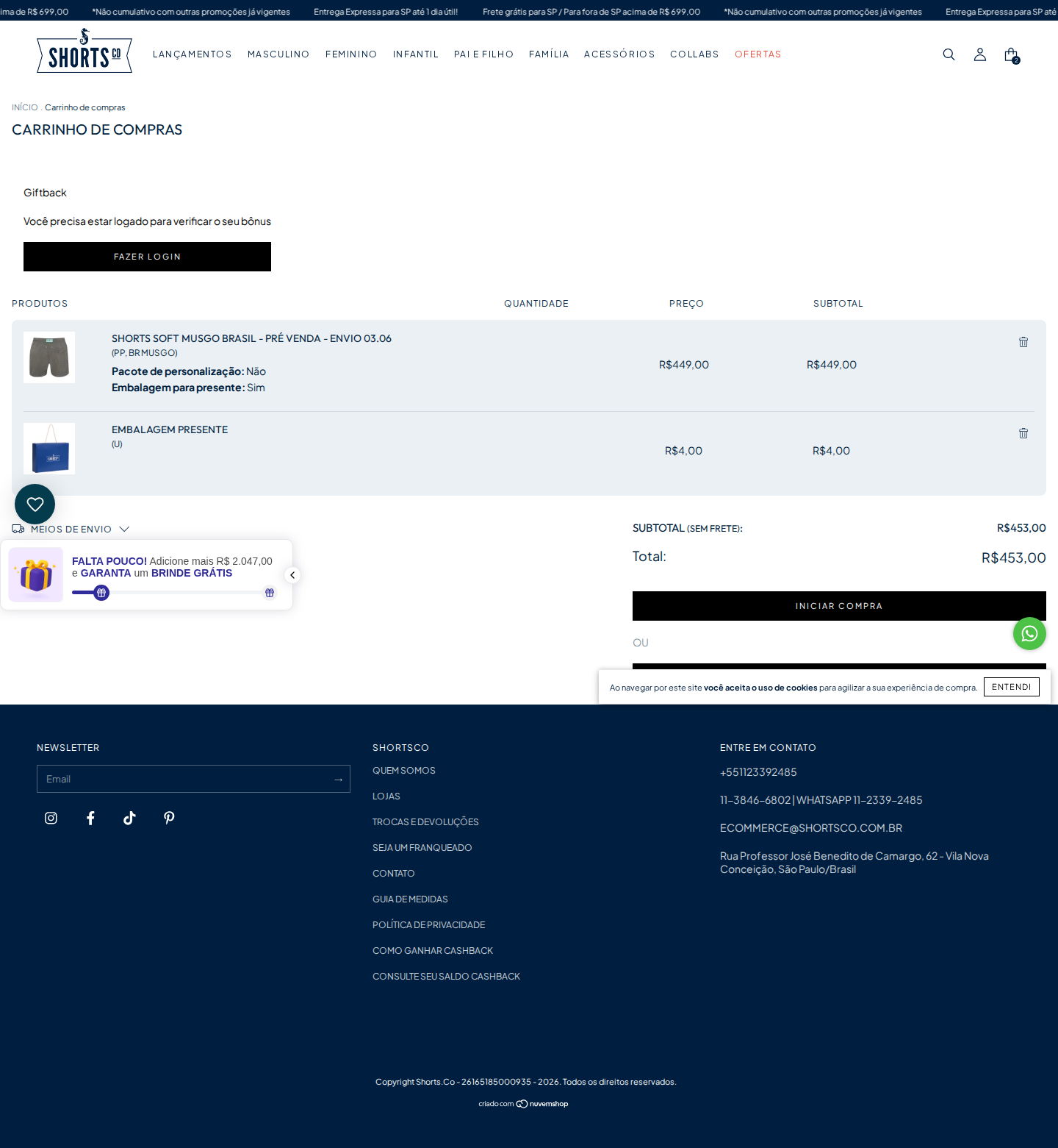 Carrinho de compras com item adicionado