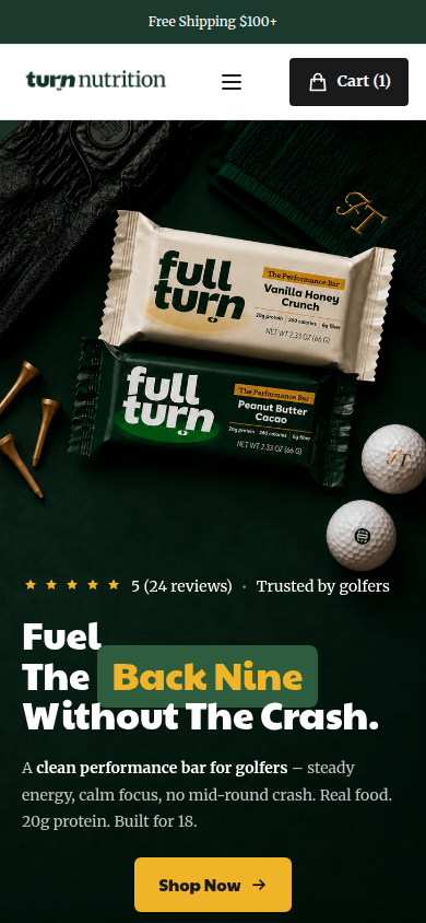 Turn Nutrition homepage mobile