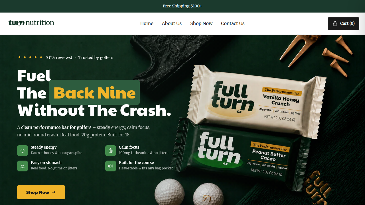 Turn Nutrition homepage desktop