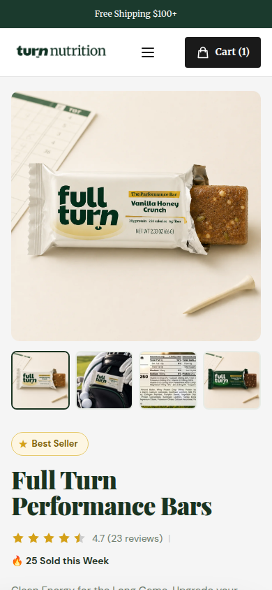 Turn Nutrition product page mobile