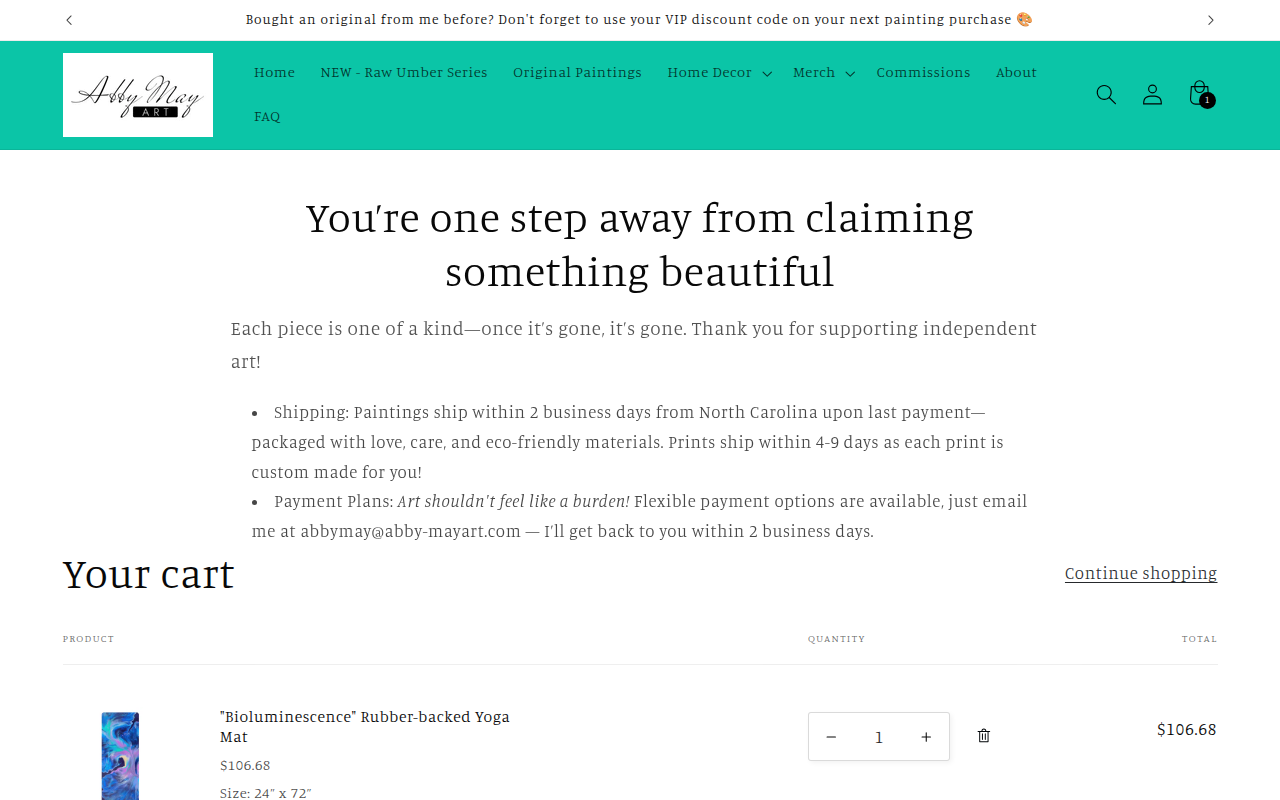 Cart page with item desktop screenshot