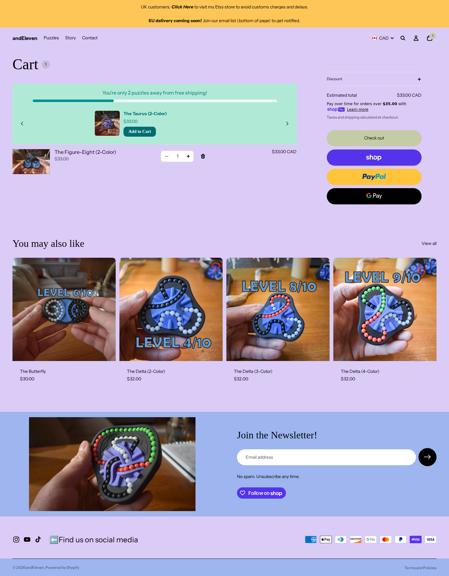 andEleven shopping cart page