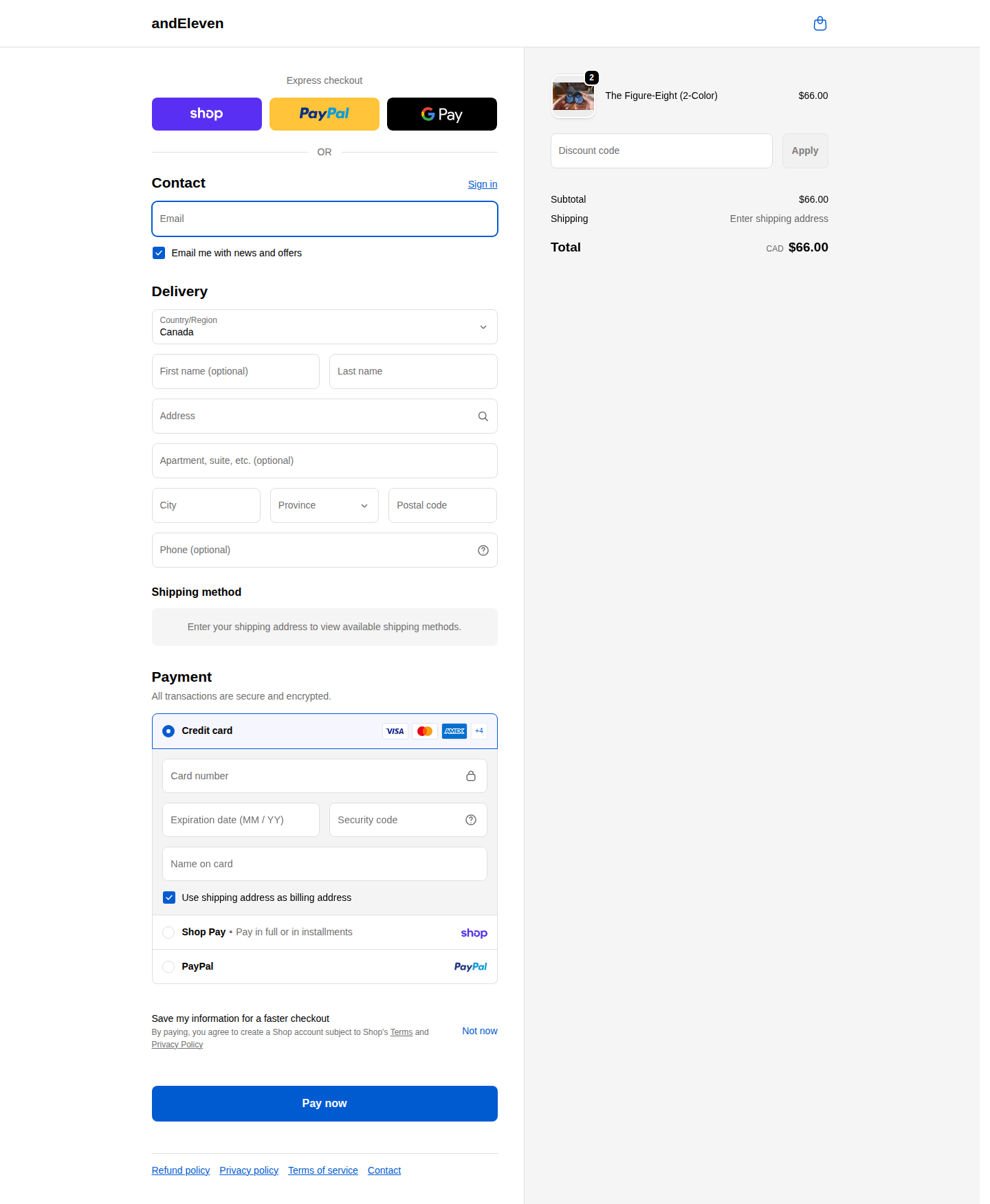 Shopify checkout initiation page