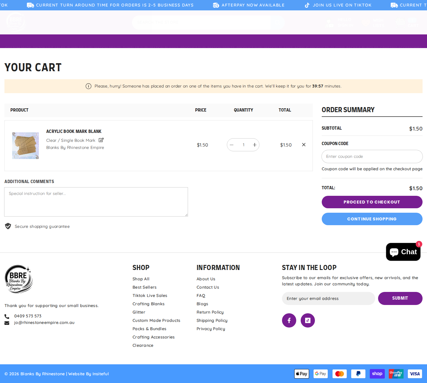 Cart page screenshot