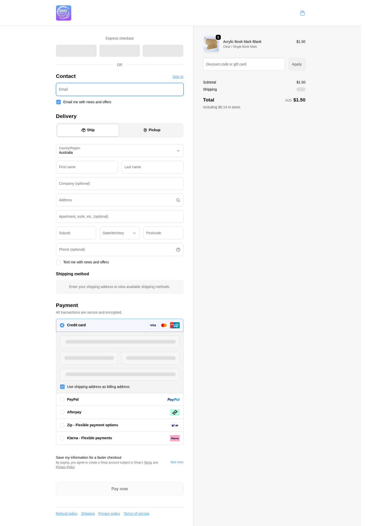 Checkout page screenshot