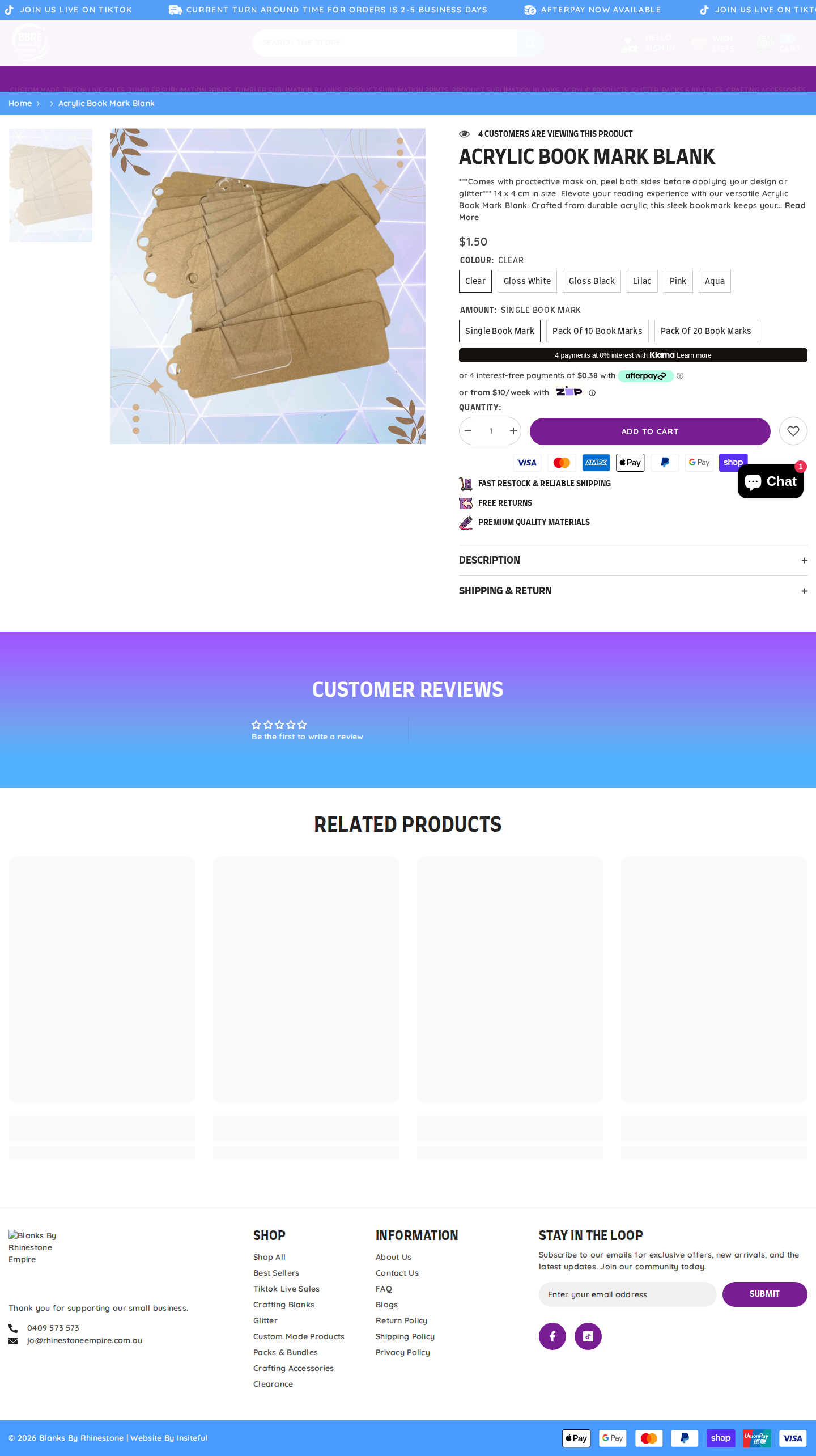 Sublimation product page screenshot