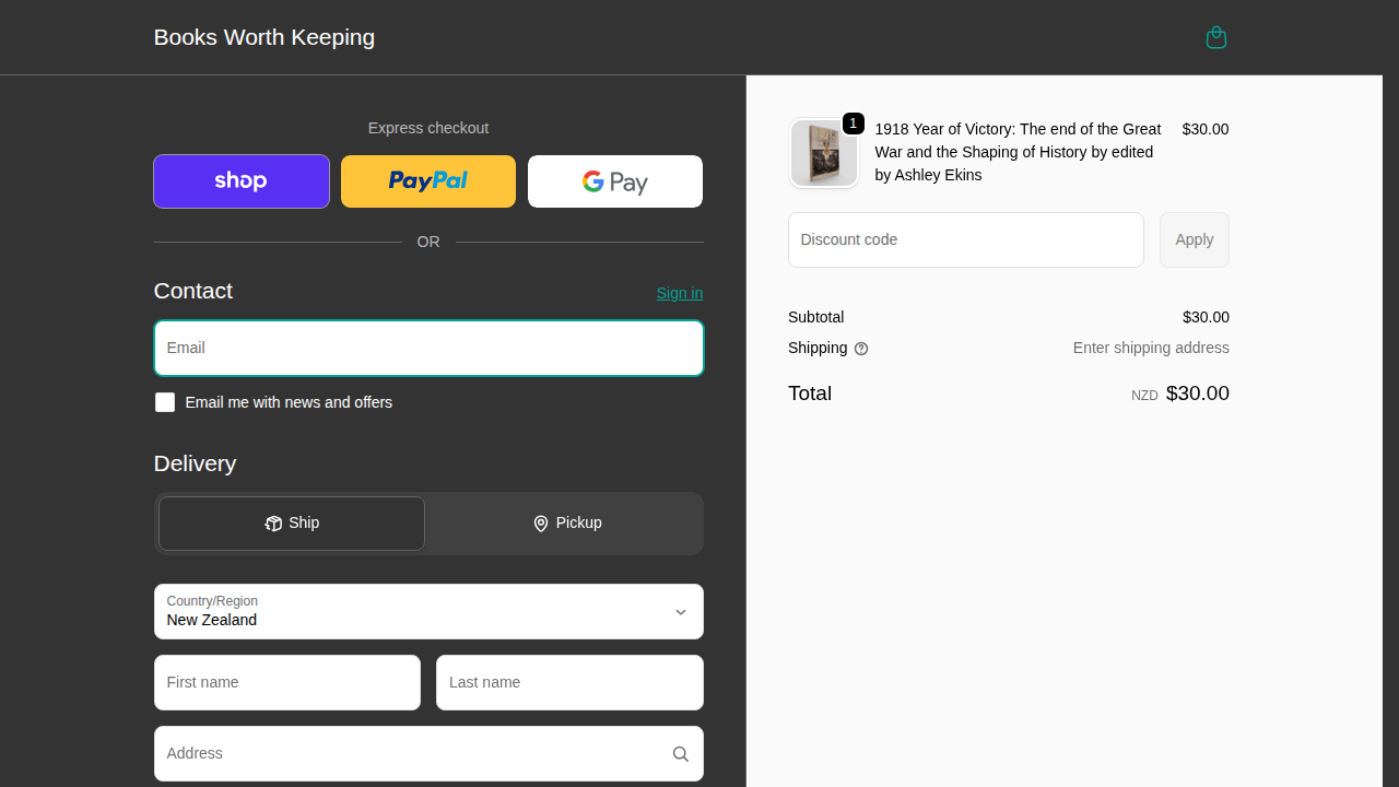 Checkout page