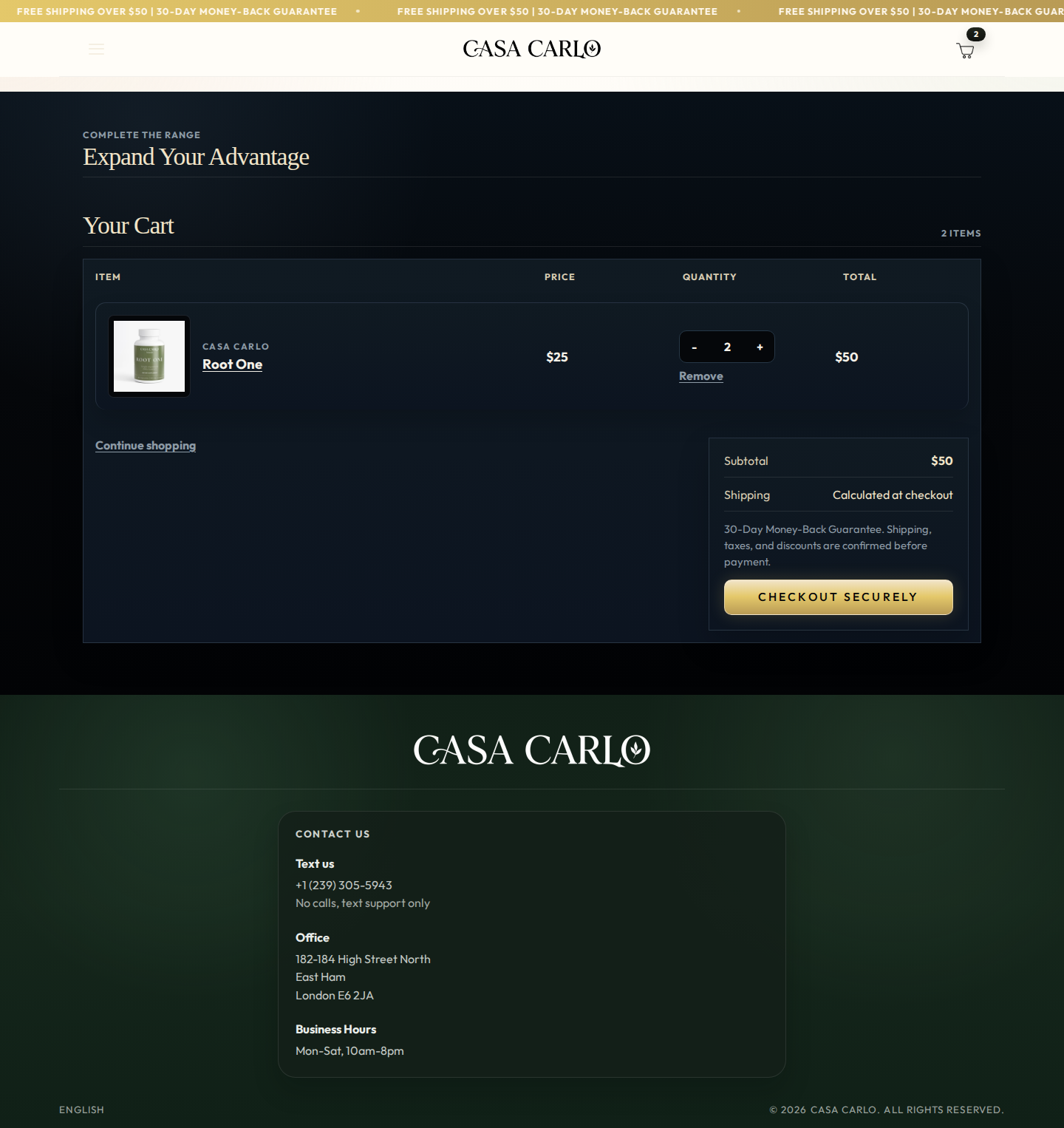 Shopping cart page desktop