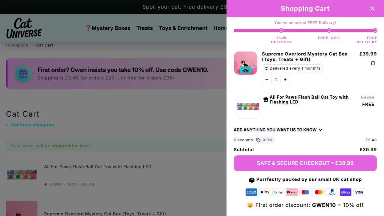 Cart page with upsells and free shipping bar