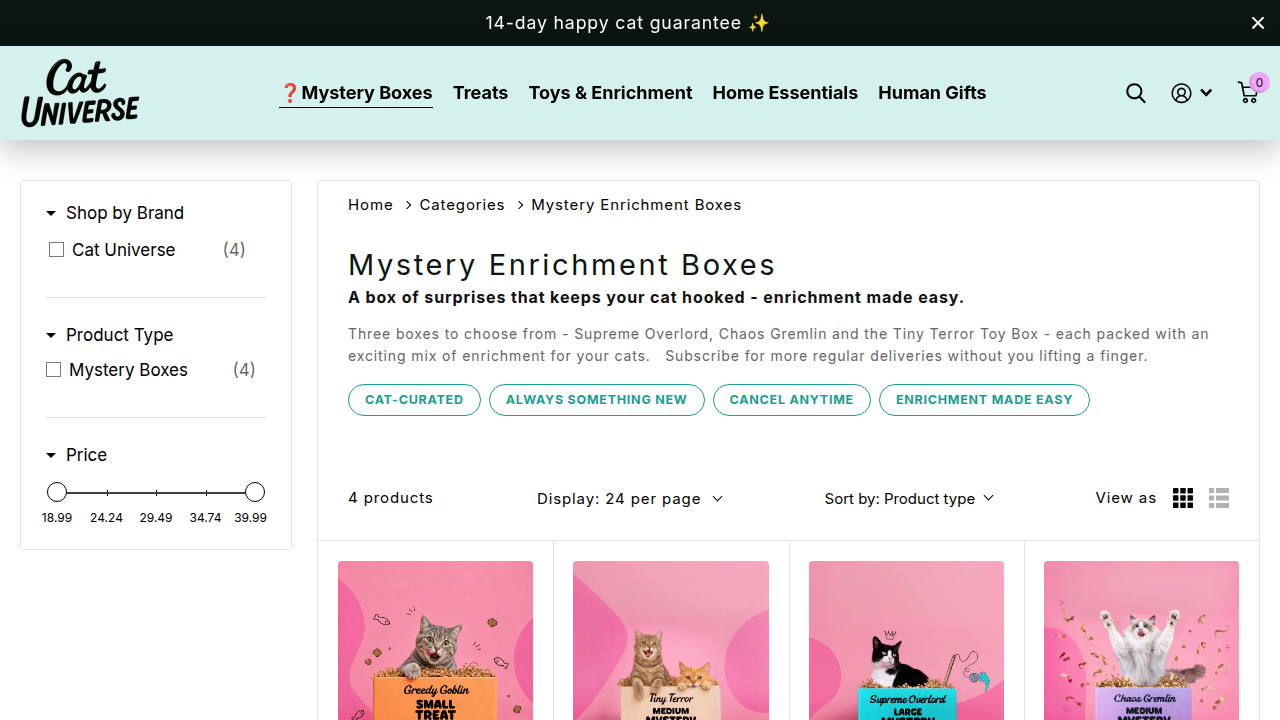 Mystery boxes collection page