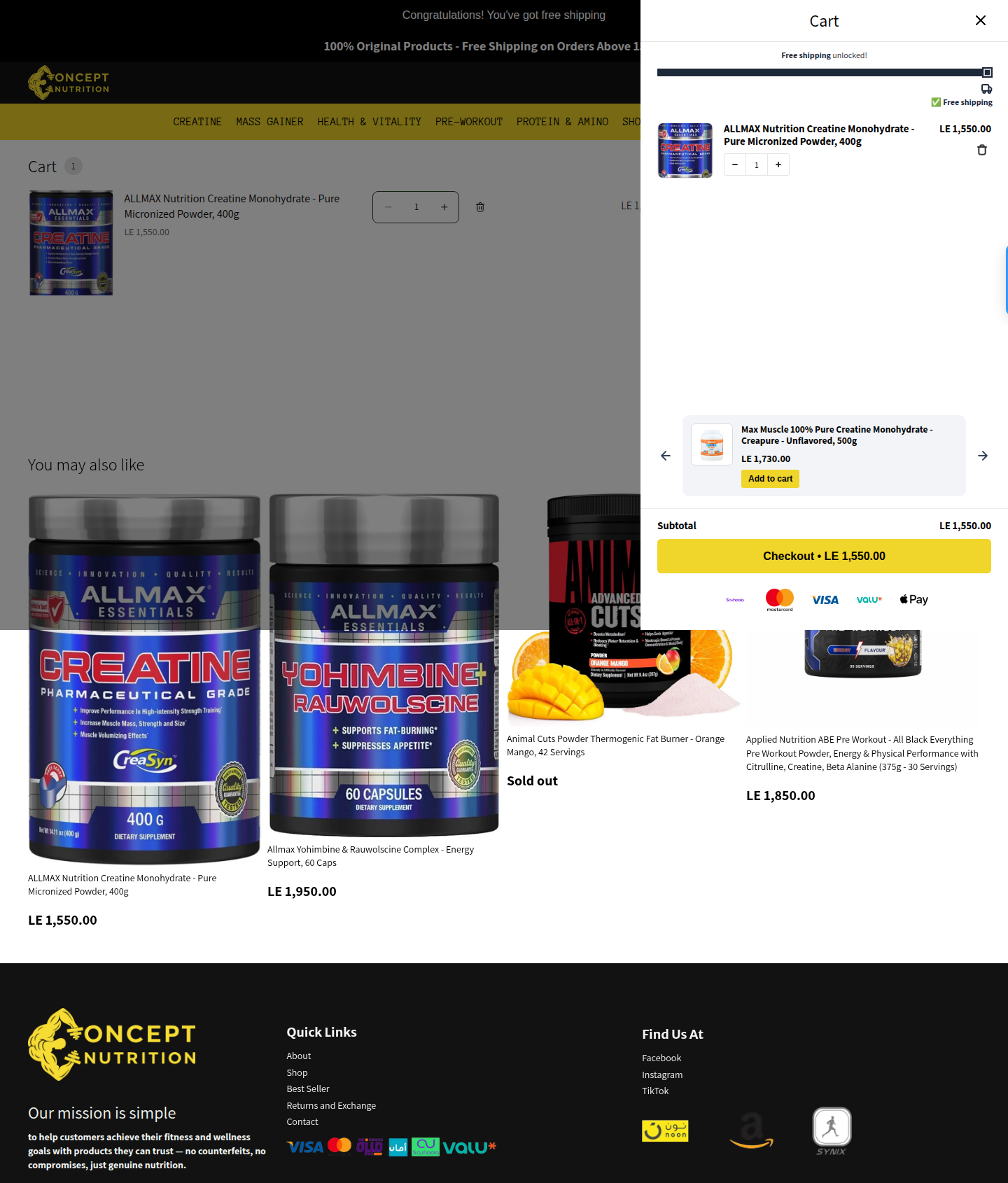 Shopping cart page