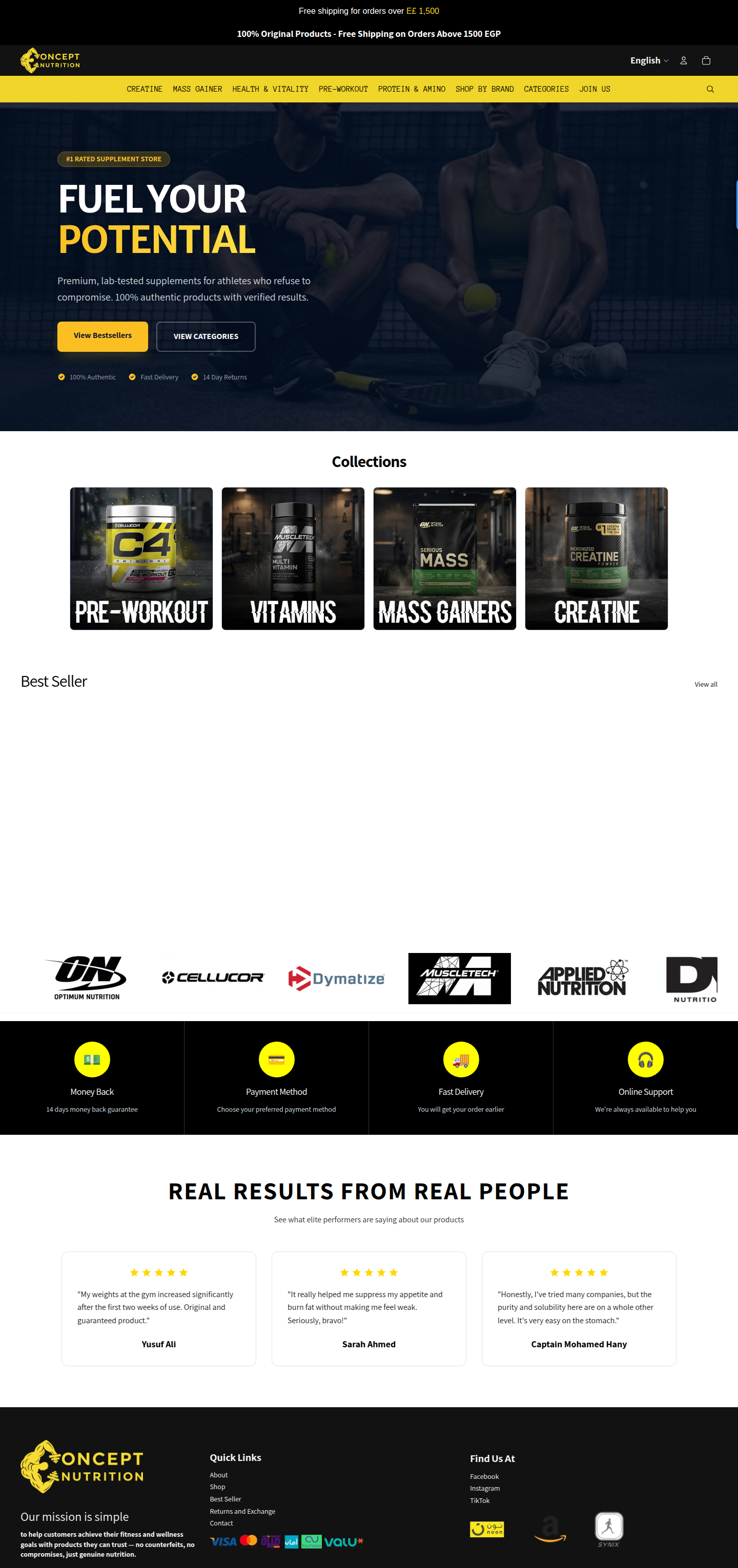 Concept Nutrition homepage — desktop
