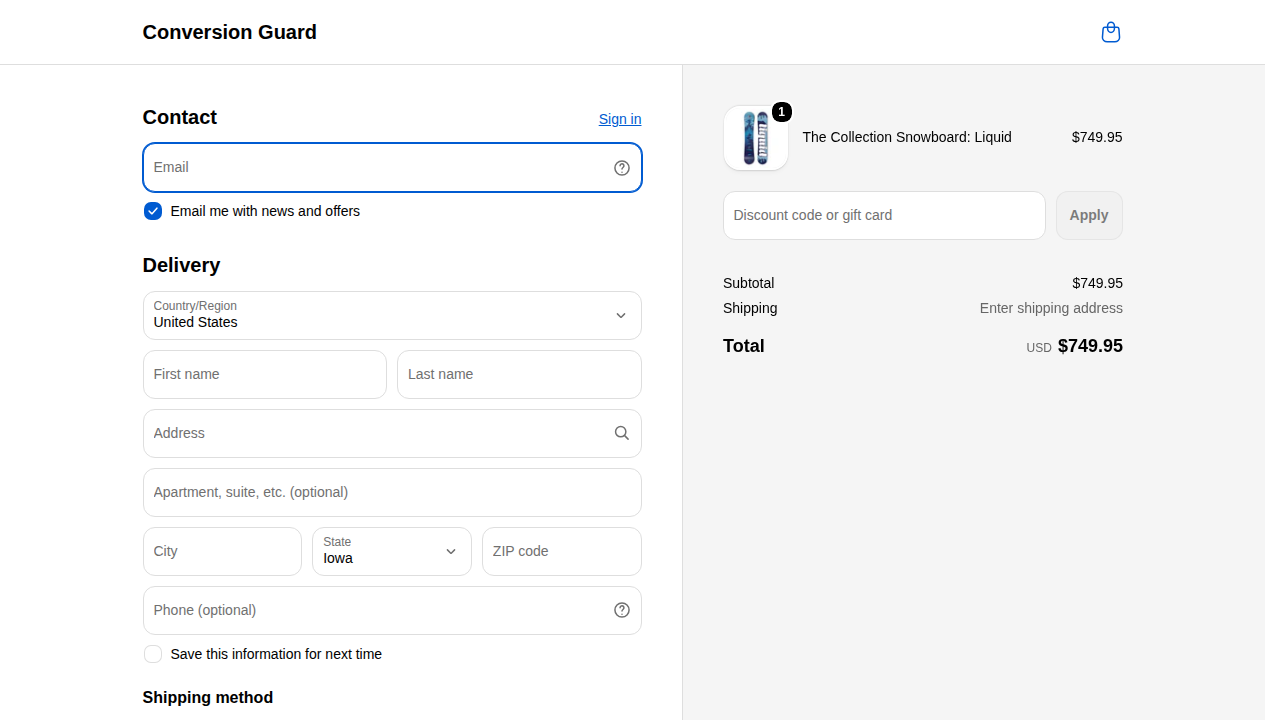 Checkout page screenshot