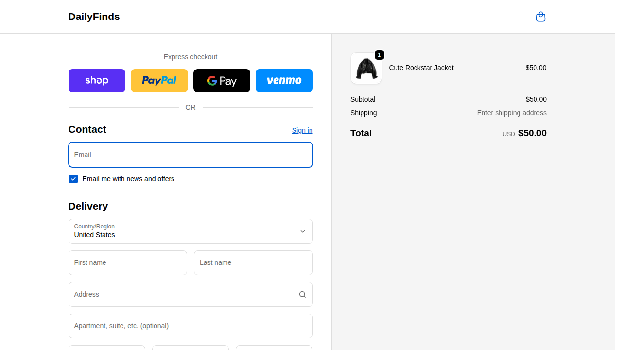 Checkout page