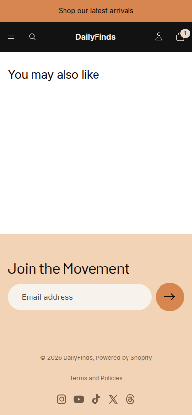 Product page on mobile
