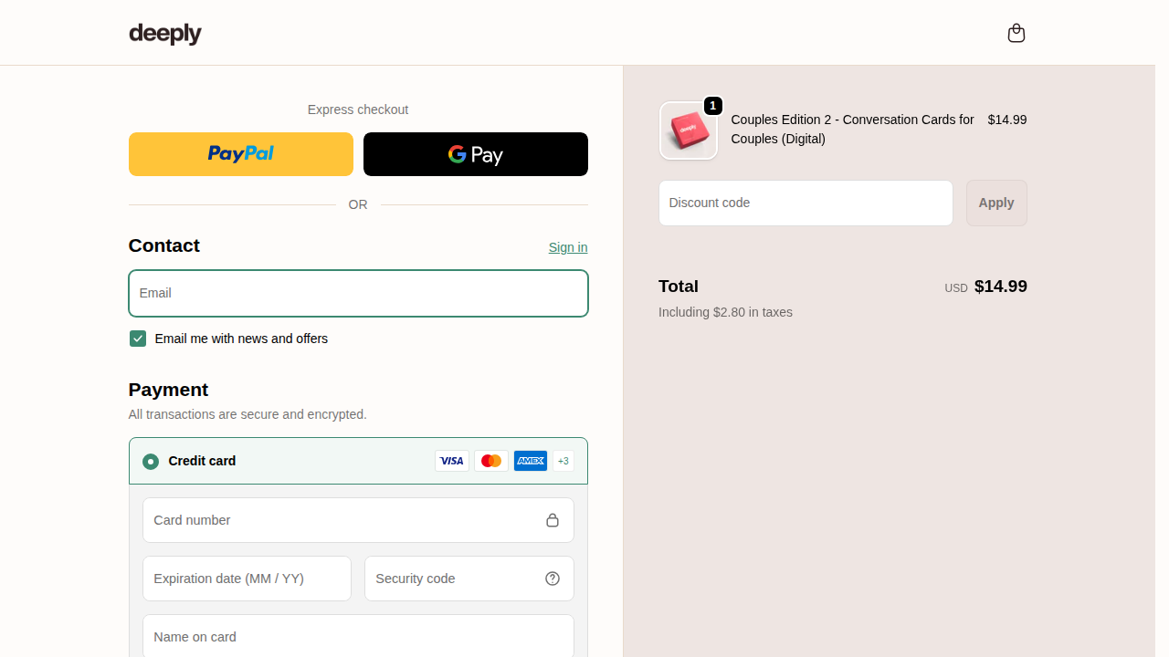 Checkout page showing form fields