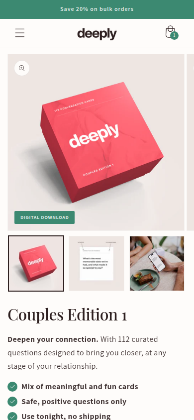 Product page on mobile