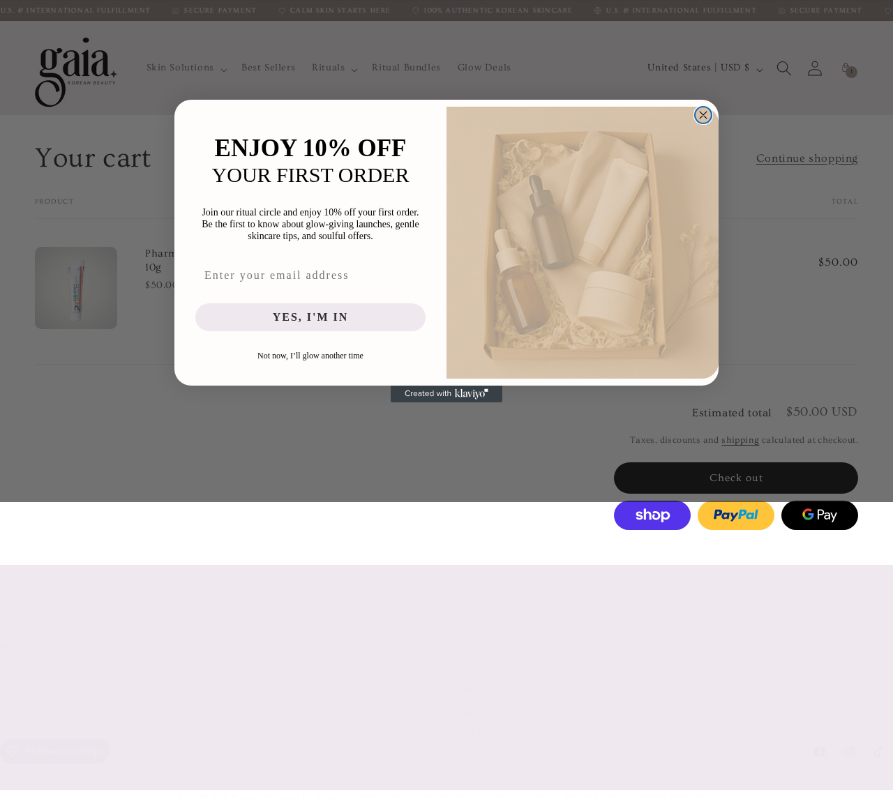 Shopping cart page — desktop