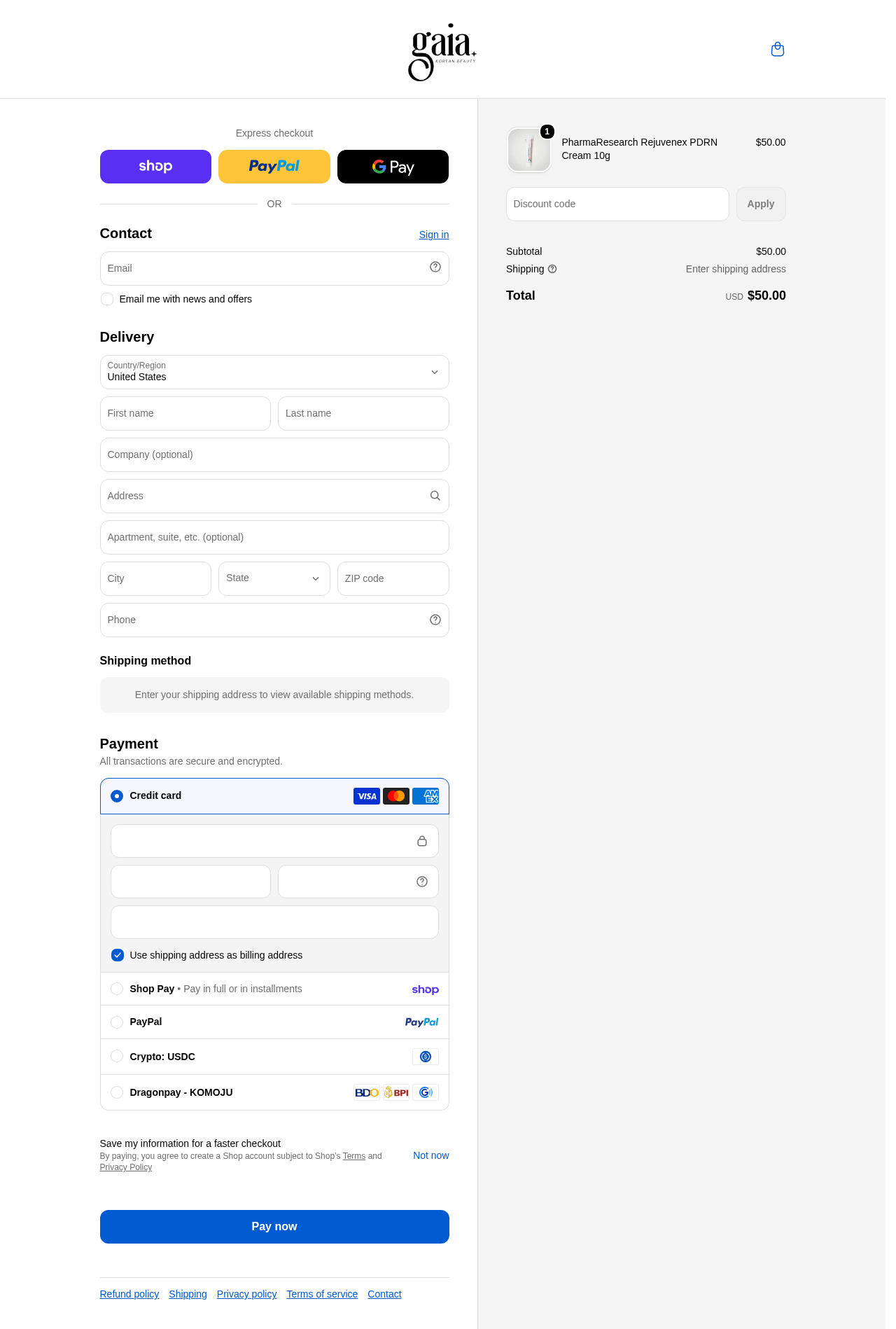 Checkout page — desktop