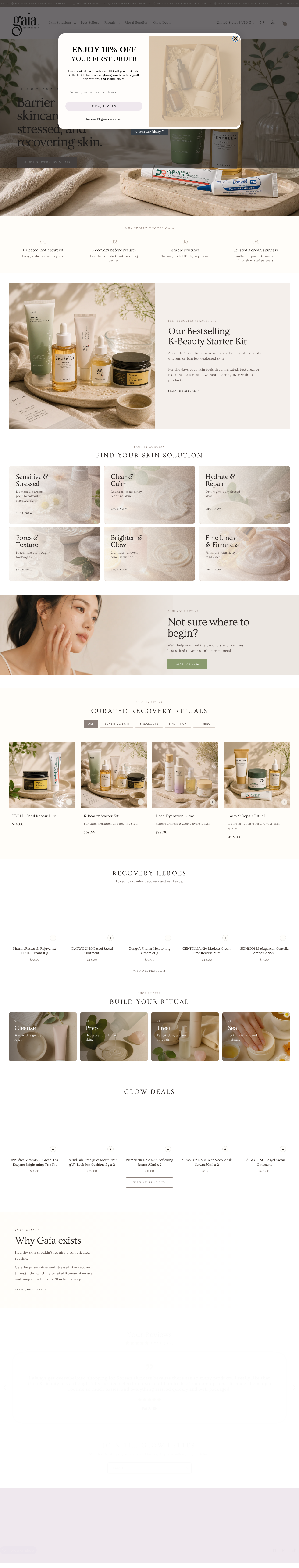 Gaia K-Beauty homepage — desktop view
