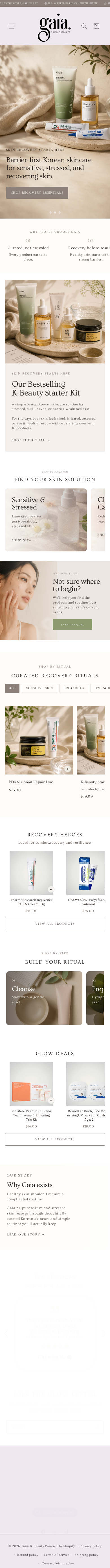 Gaia K-Beauty homepage — mobile view