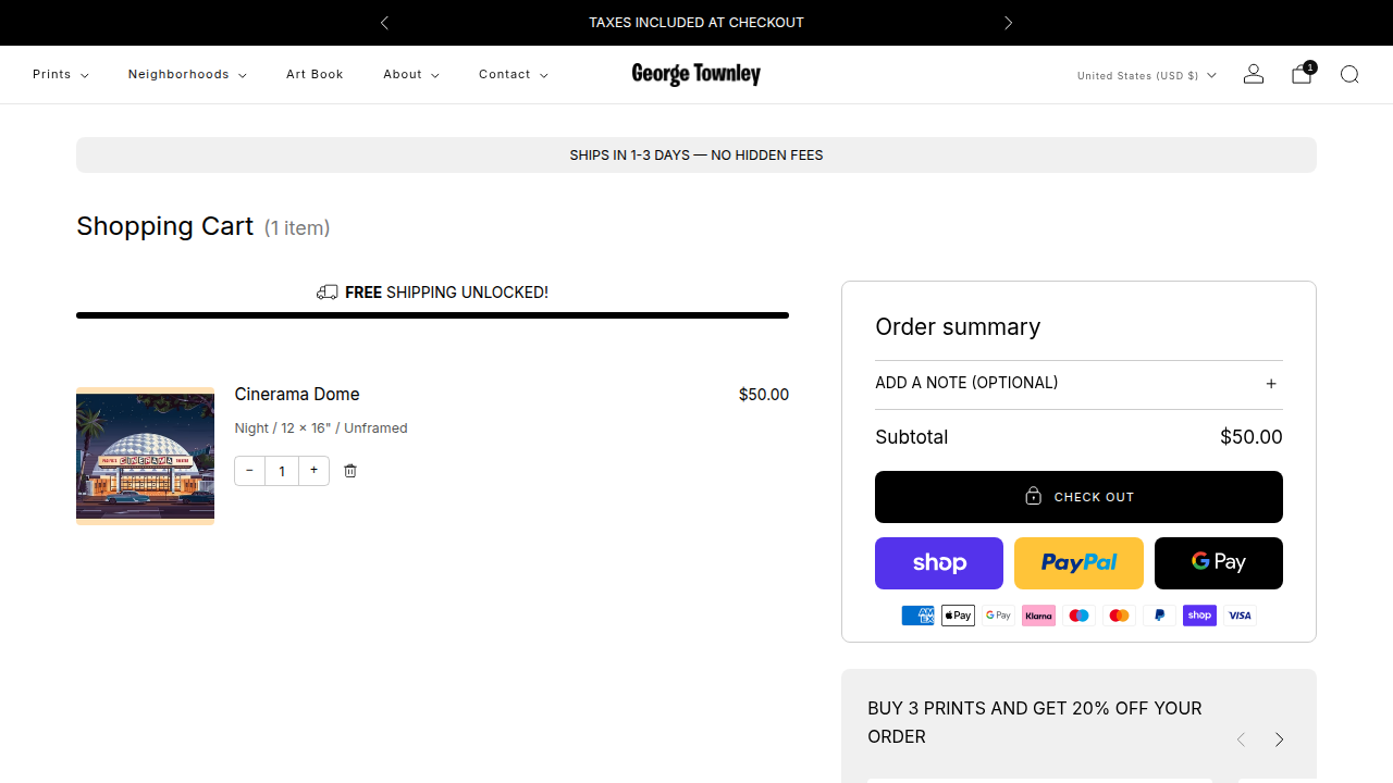 Cart page with free shipping bar and buy 3 promotion