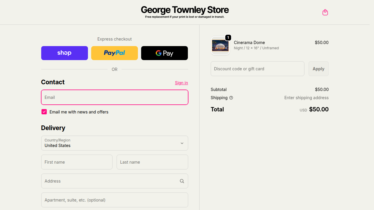 Shopify checkout page