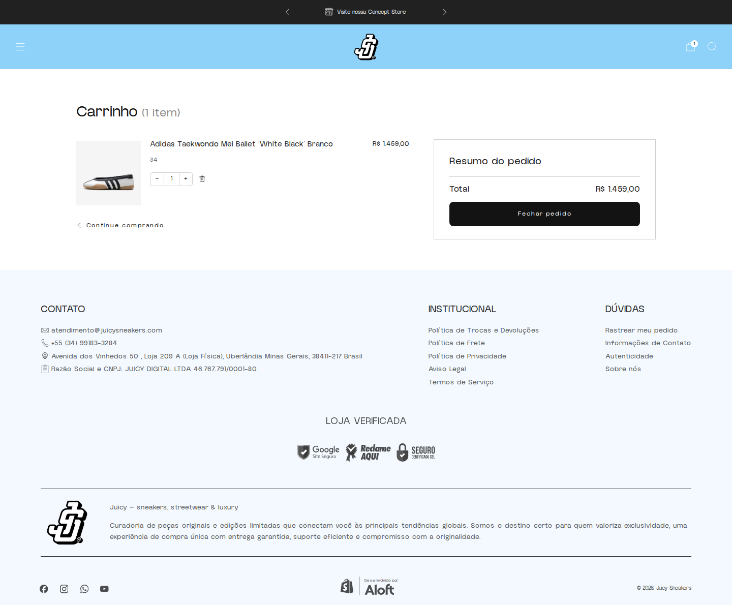 Carrinho de compras da Juicy Sneakers