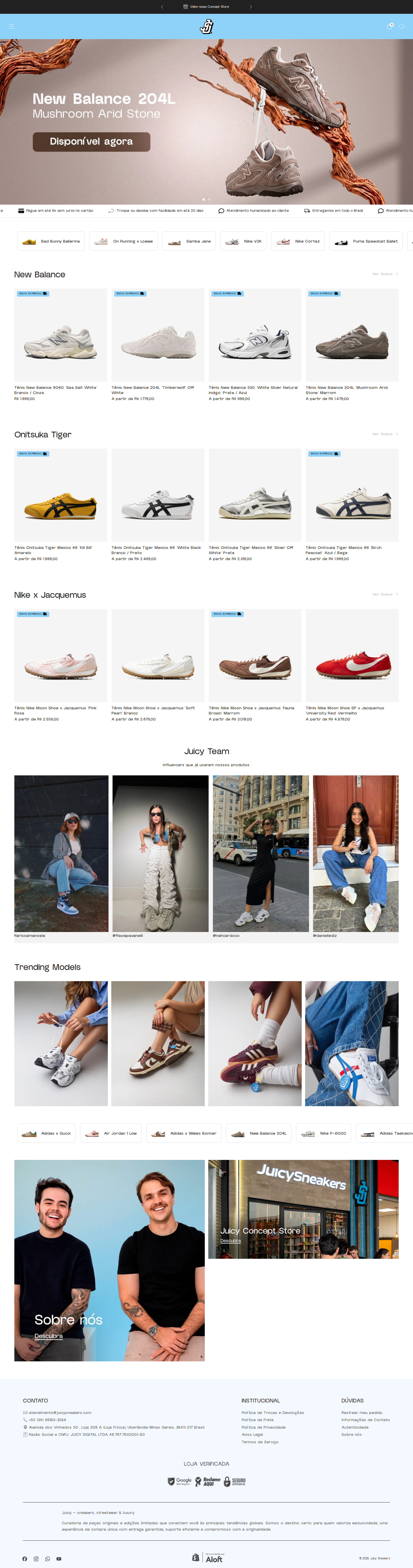 Homepage da Juicy Sneakers — visão desktop