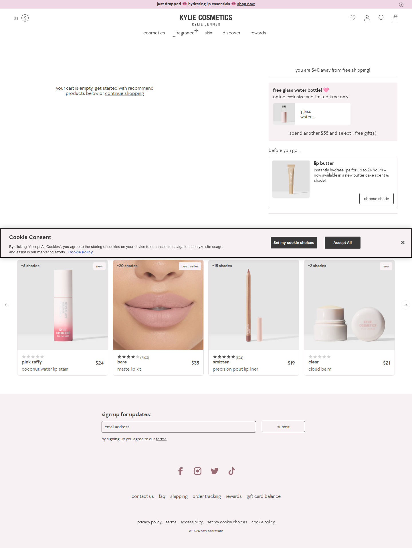 Kylie Cosmetics cart page screenshot