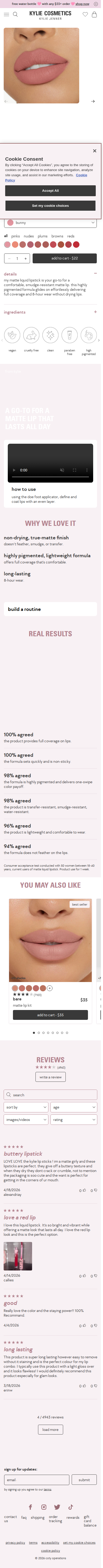 Kylie Cosmetics product page mobile screenshot