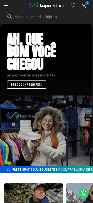 Homepage da Lupa Store no celular