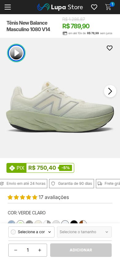 Página de produto no celular