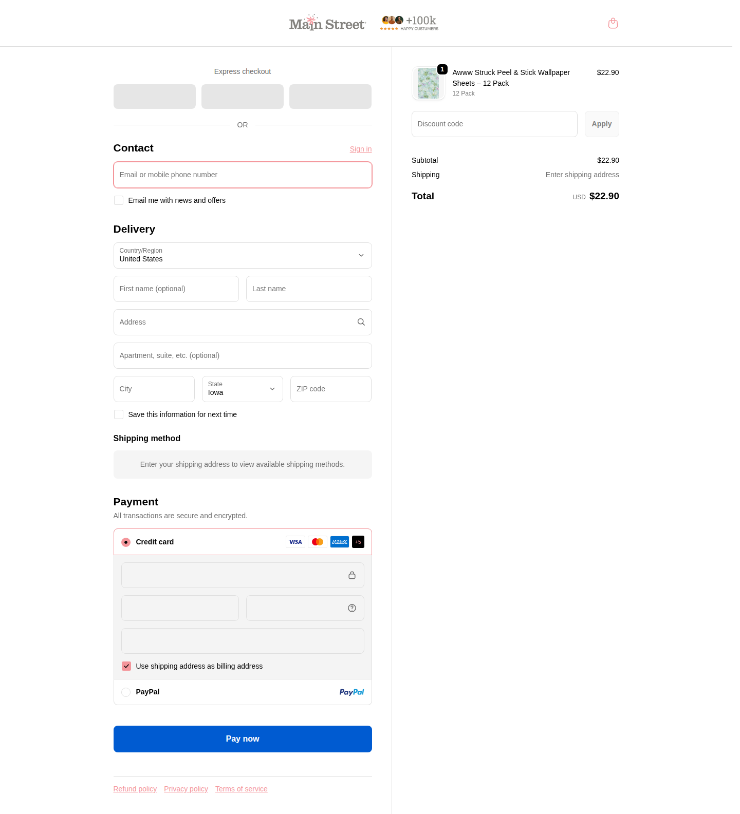 Shopify checkout page
