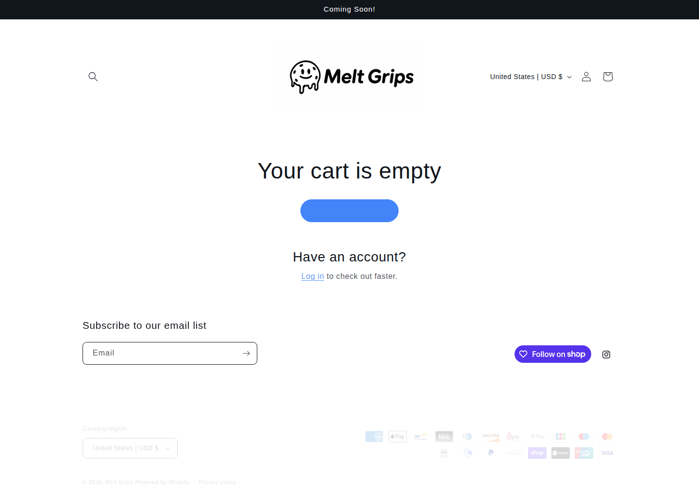 Cart page — empty state