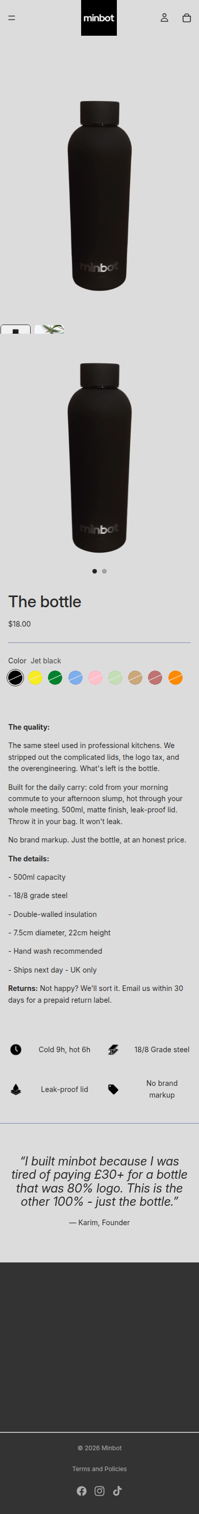 Minbot Product Page Mobile