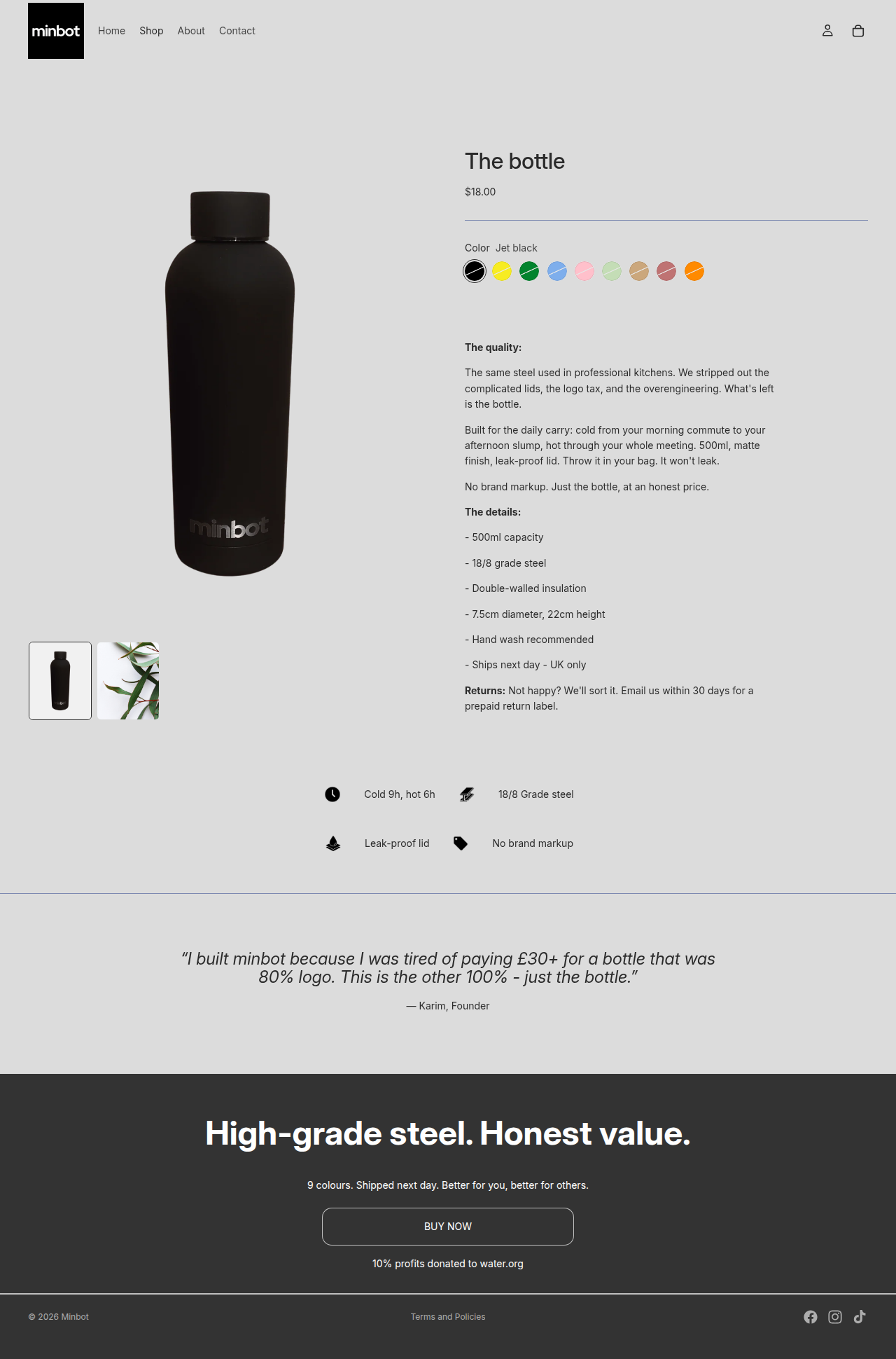 Minbot Product Page Desktop