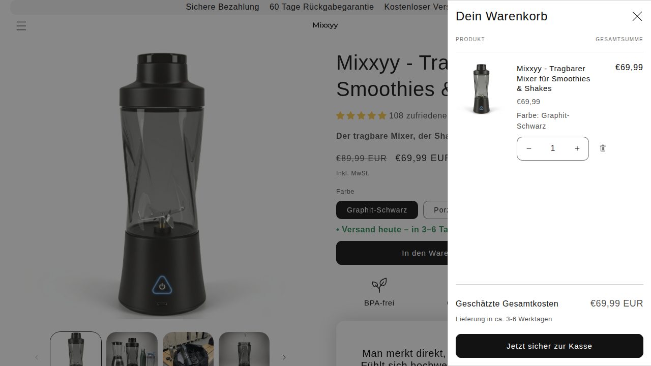 Mixxyy Warenkorb-Schublade nach Add to Cart