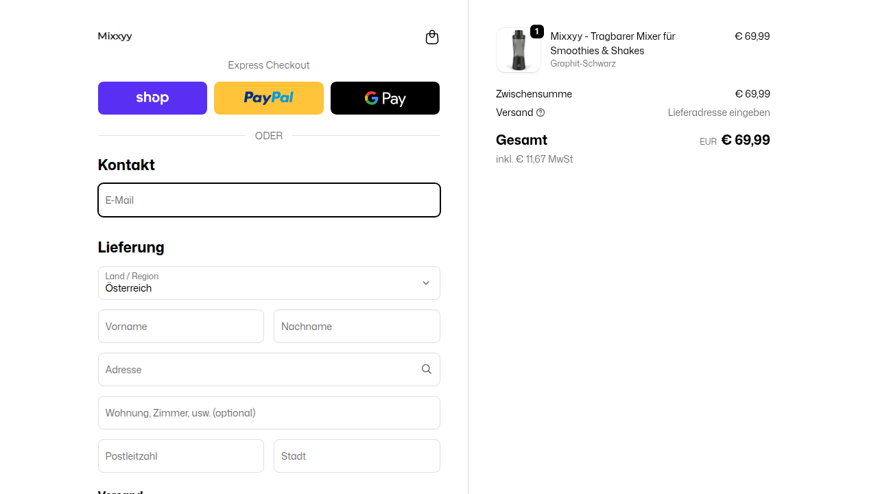 Mixxyy Checkout-Seite