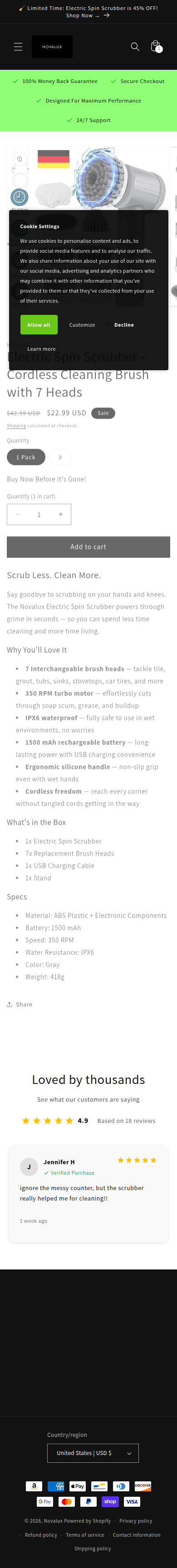 Product page on mobile