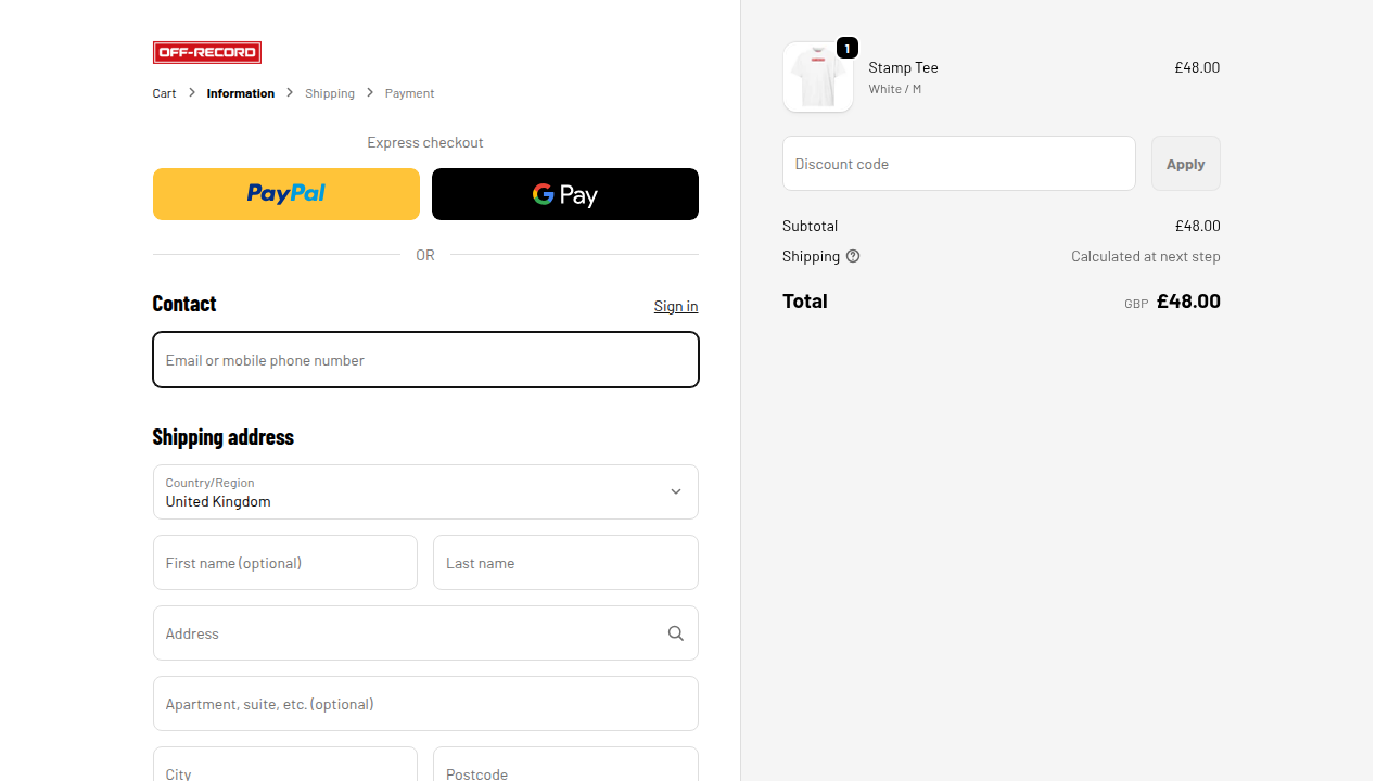 Shopify checkout information step