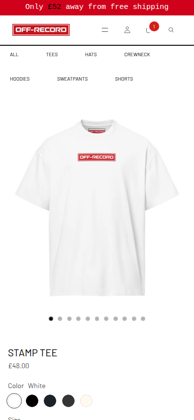 Stamp Tee product page on mobile