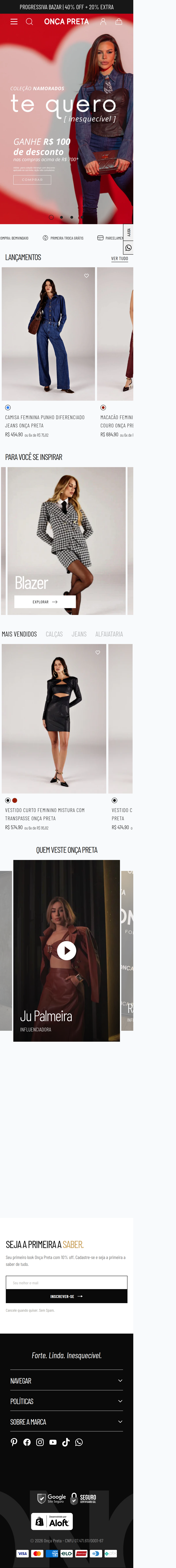 Homepage da Onça Preta no mobile