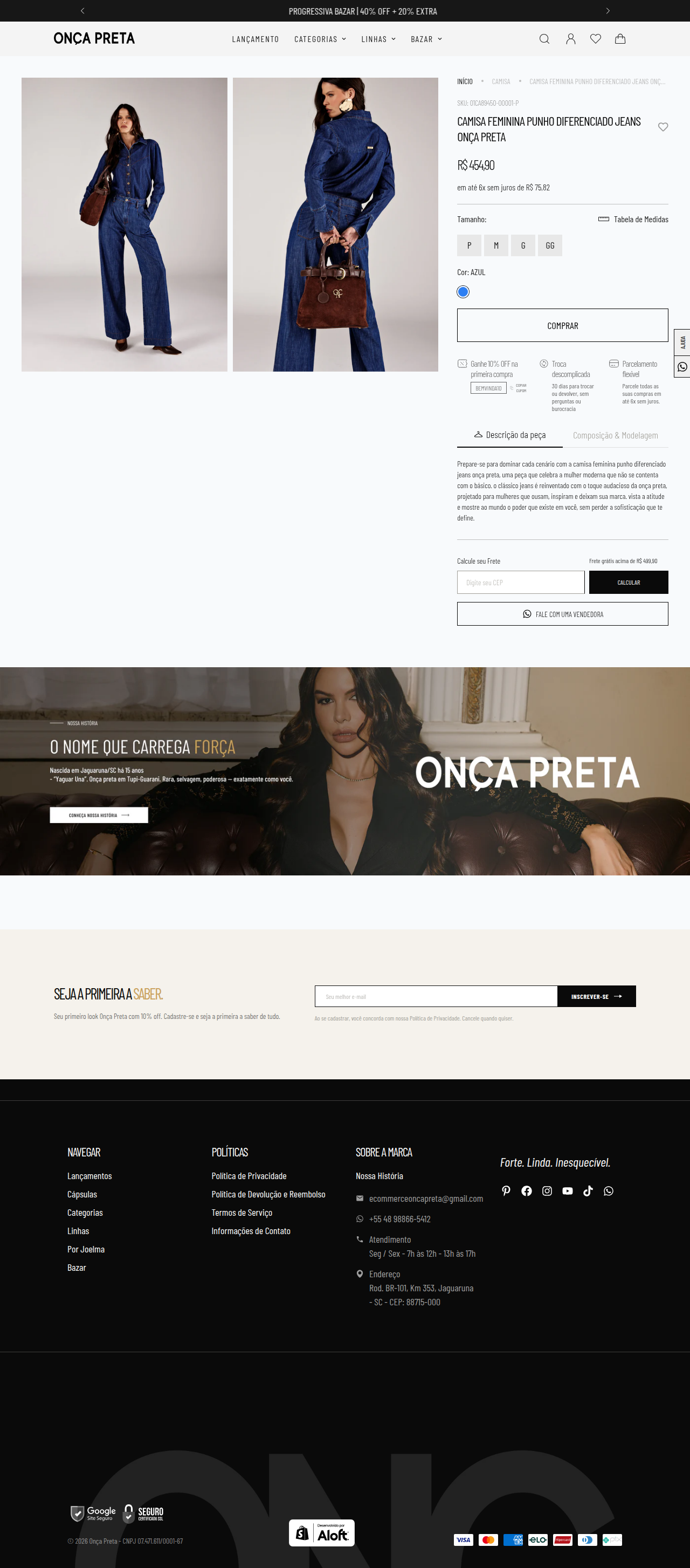 Página de produto — Camisa Feminina Punho Diferenciado