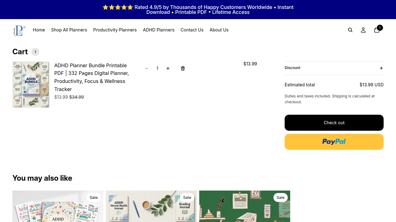 Shopping cart page