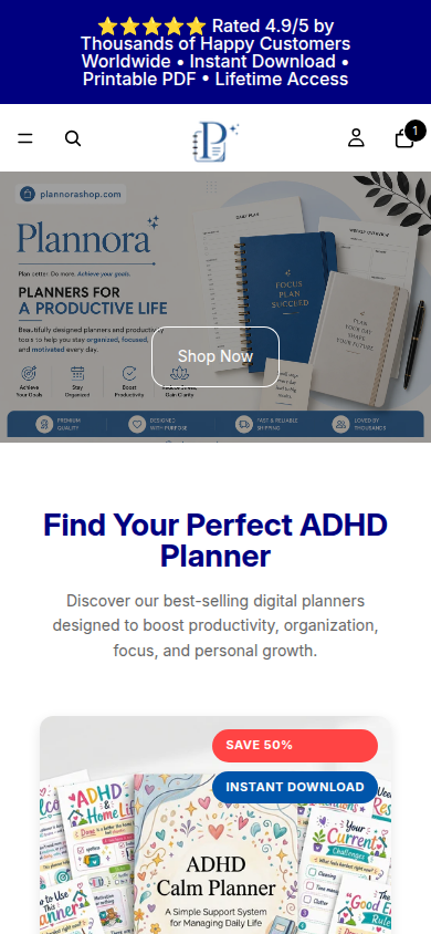 Plannora homepage on mobile