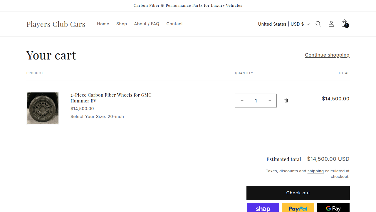 Shopping cart — Players Club Cars