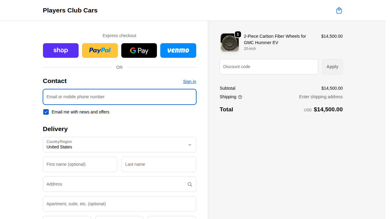Checkout — Players Club Cars