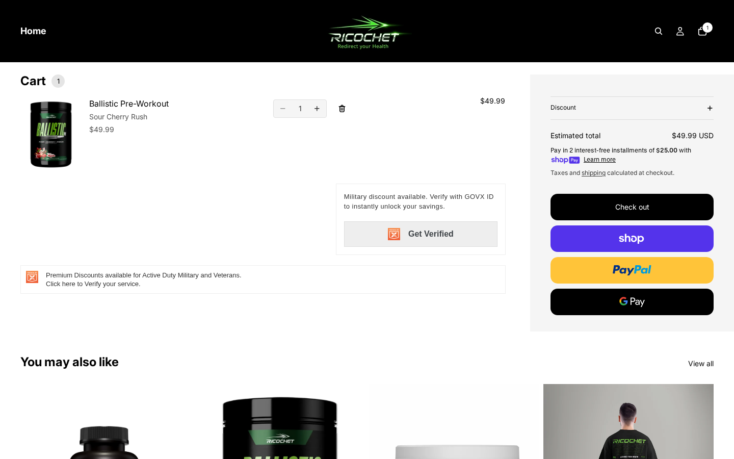Shopping cart page